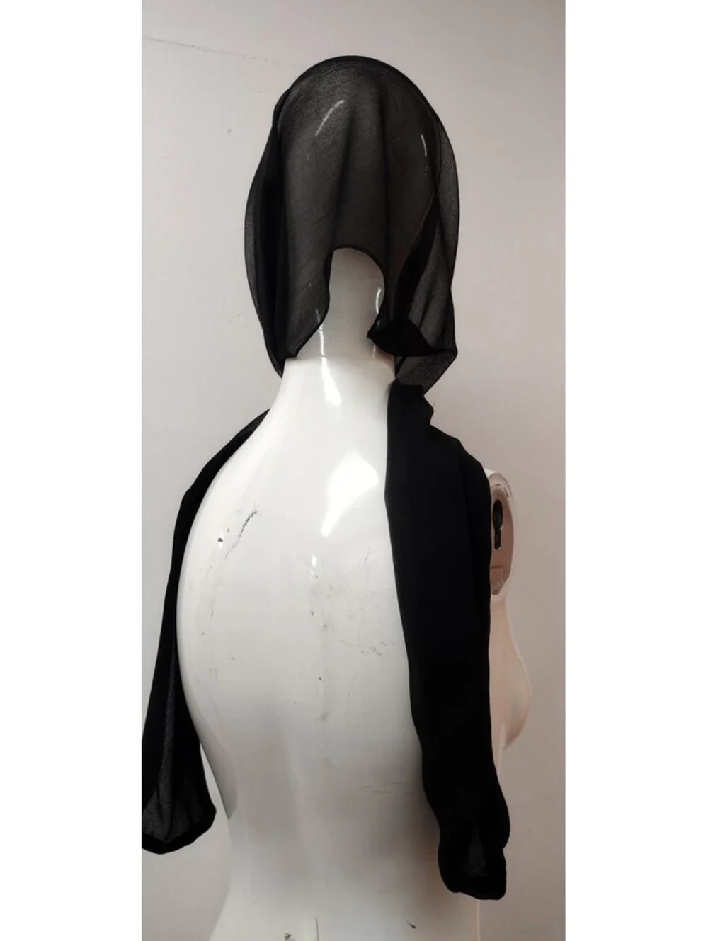 Vintage 1950s 100% Black Sheer Rayon Skinny Long Scarf for Headpiece or Pussybow